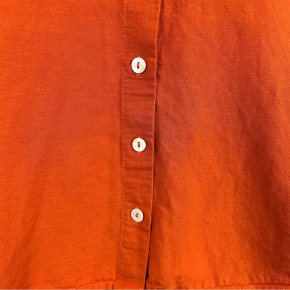 Mango Oversized Orange Linen Blend Short Sleeve Button-Up Shirt Size 2 - Picture 7 of 12